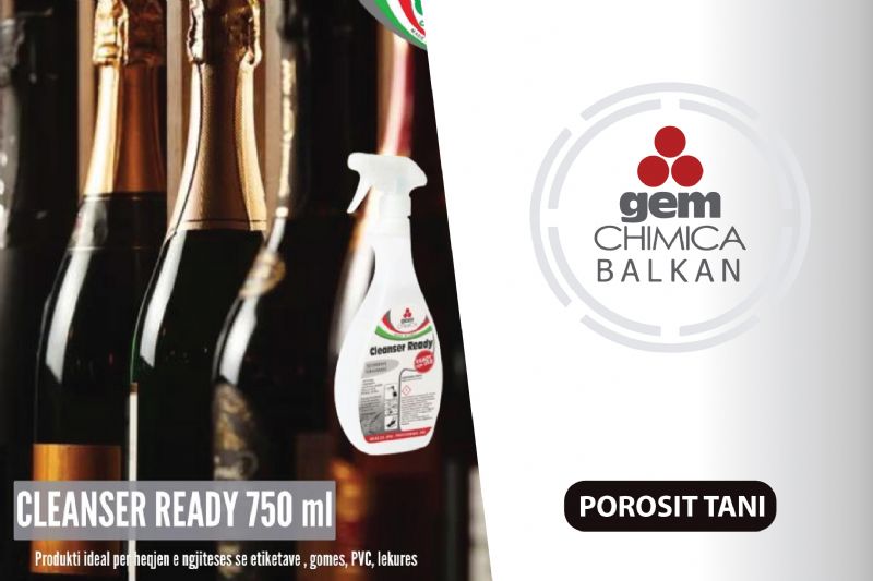 CLEANSER READY heqes ngjitesish per etiketa, Pastrues per mbetje gome, Pastrues per ngjites PVC dhe lekure, Pastrues per etiketat, Pastrues per goma dhe PVC, Produkt profesional per eliminimin dhe heqjen e mbetjeve ngjitese